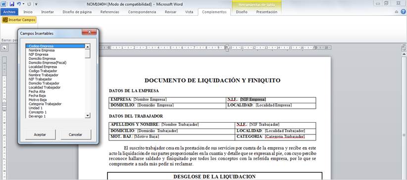 Insertar campos
